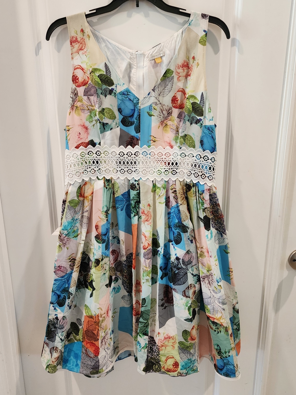 Leifsdottir for Anthropology Boho-Chic Floral Sleeveless Dress with Lace Waist